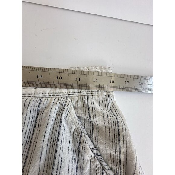 Max Studio Women's Cropped Wide‎ Leg Striped Pants L Cream Linen Nautical Granny - Picture 8 of 11